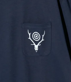 S/S Round Pocket Tee - Navy - Circle Horn