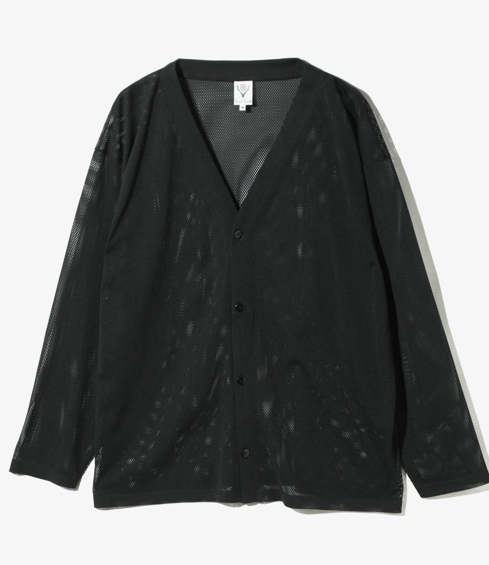 S.S. V Neck Cardigan - Black - Knit Mesh