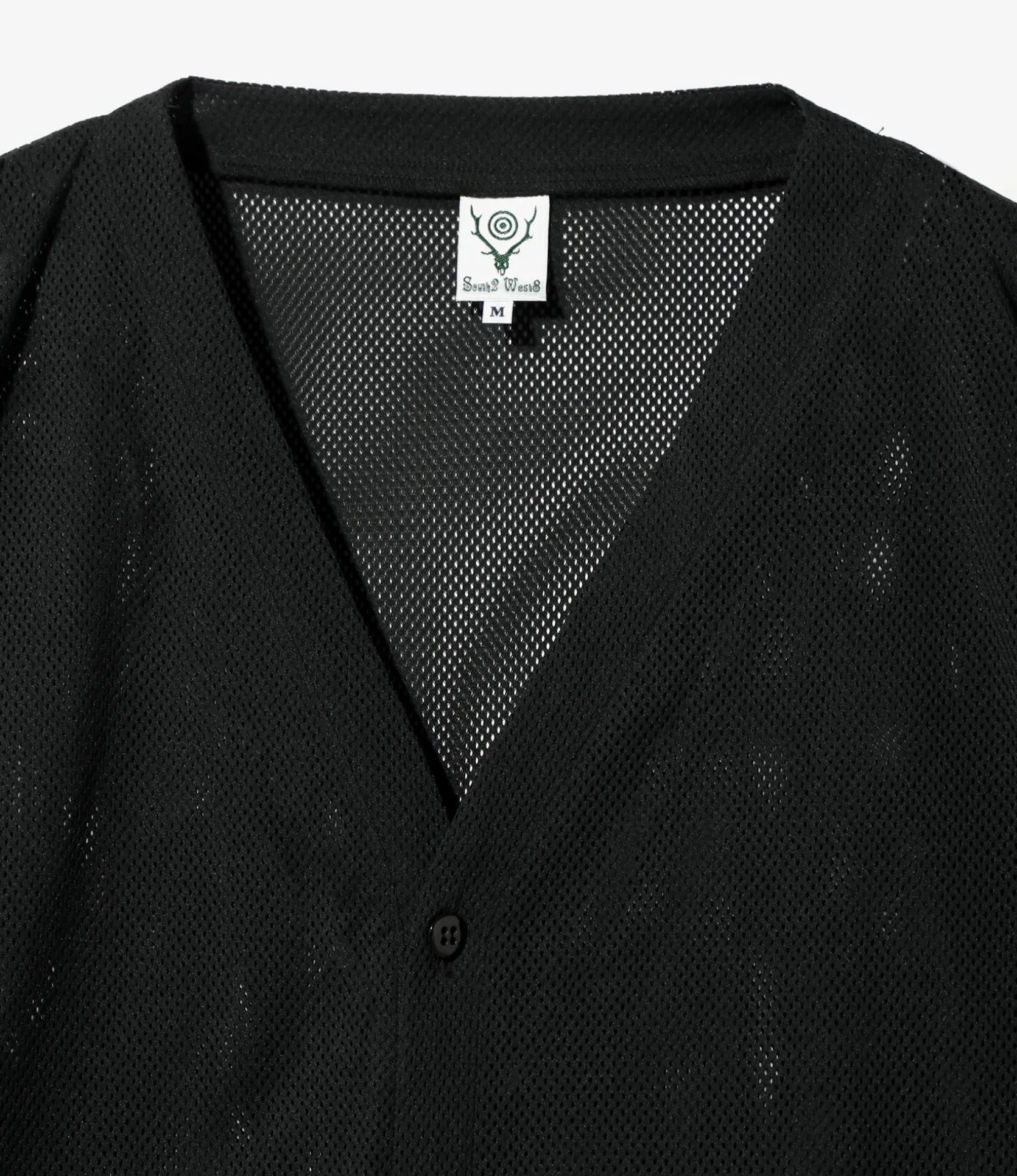 S.S. V Neck Cardigan - Black - Knit Mesh