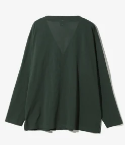 S.S. V Neck Cardigan - Dk. Green - Knit Mesh
