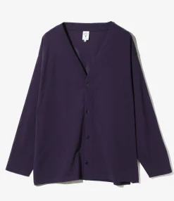 S.S. V Neck Cardigan - Dk. Purple - Knit Mesh