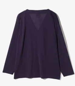 S.S. V Neck Cardigan - Dk. Purple - Knit Mesh