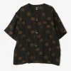 S/S V-Neck Shirt - Brown - Shrunken Jacquard / Polka Dots
