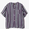 S/S V-Neck Shirt - Sax/Purple - Stripe Cut Jacquard