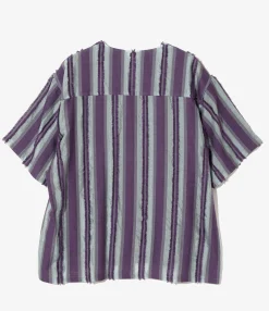 S/S V-Neck Shirt - Sax/Purple - Stripe Cut Jacquard