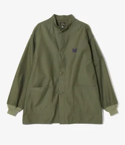 Stand Collar Army Shirt - Olive - Back Sateen