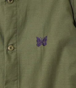 Stand Collar Army Shirt - Olive - Back Sateen