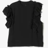 Swallow Asymmetric Frill Sleeve Top - Black