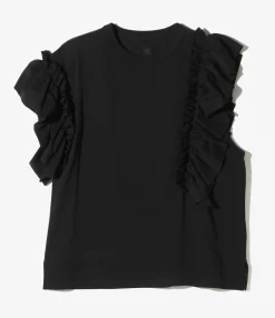 Swallow Asymmetric Frill Sleeve Top - Black