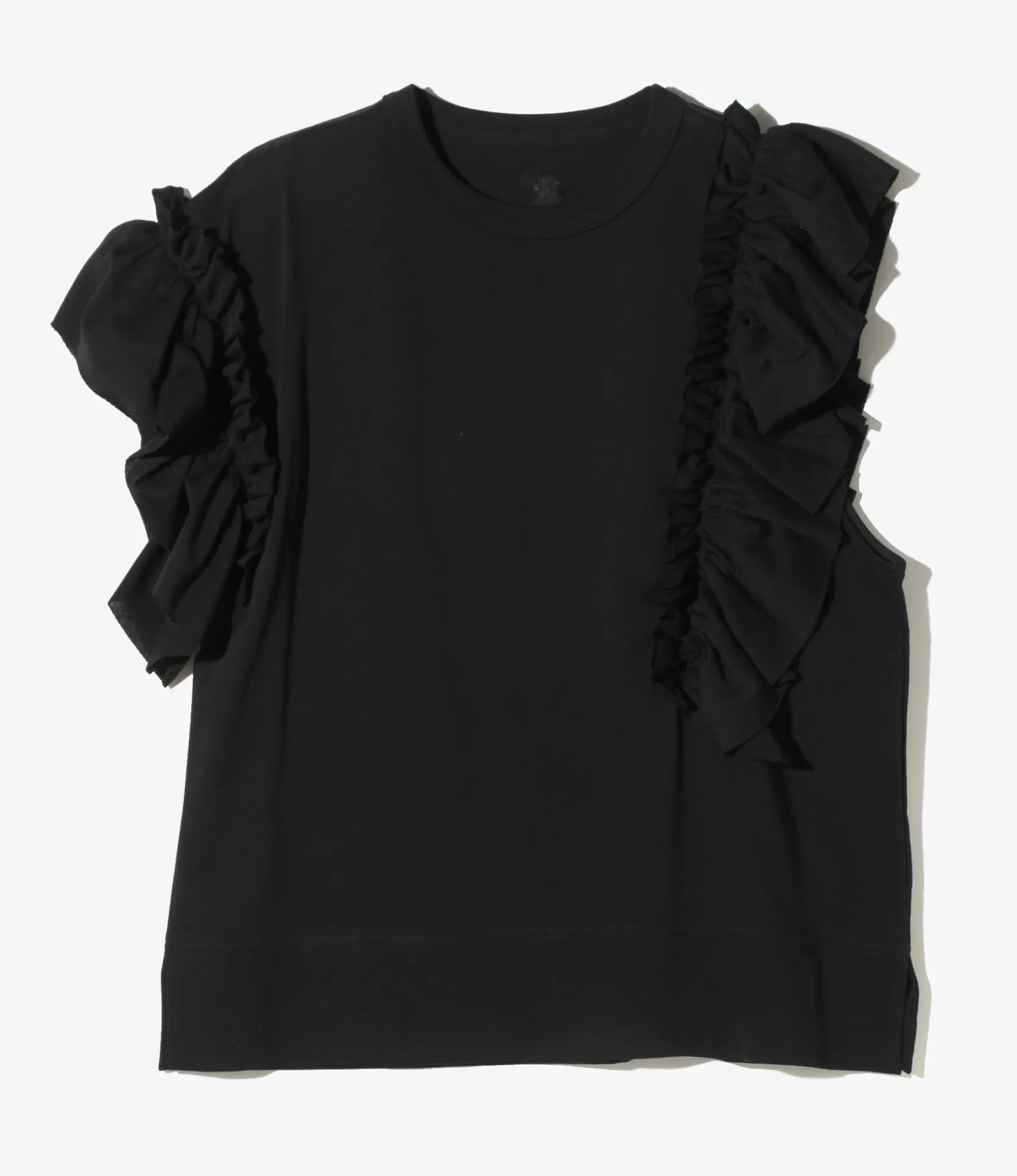 Swallow Asymmetric Frill Sleeve Top - Black