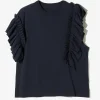 Swallow Asymmetric Frill Sleeve Top - Navy