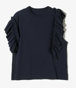 Swallow Asymmetric Frill Sleeve Top - Navy