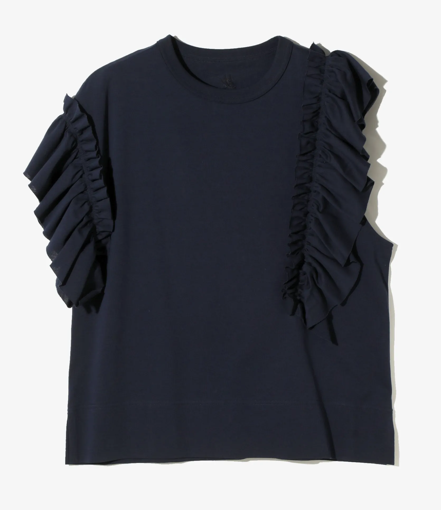 Swallow Asymmetric Frill Sleeve Top - Navy