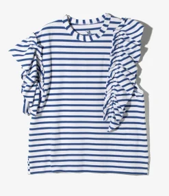 Swallow Asymmetric Frill Sleeve Top - Stripe