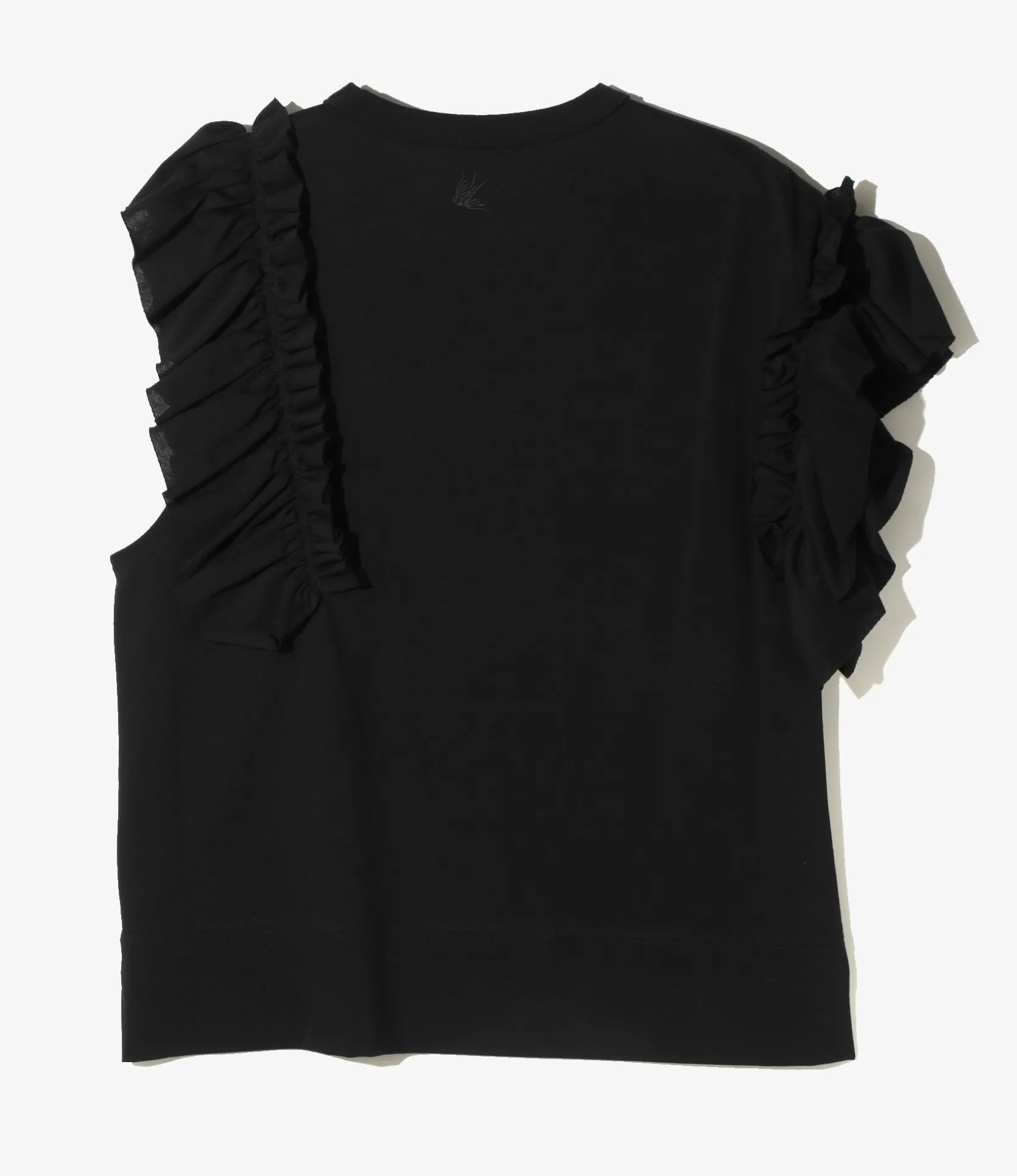 Swallow Asymmetric Frill Sleeve Top - Black