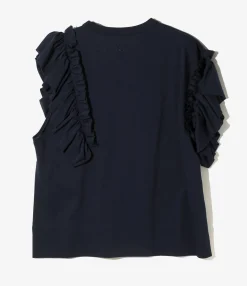 Swallow Asymmetric Frill Sleeve Top - Navy