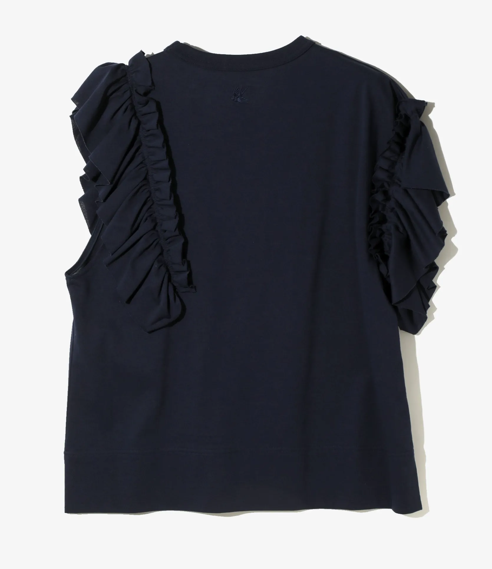 Swallow Asymmetric Frill Sleeve Top - Navy