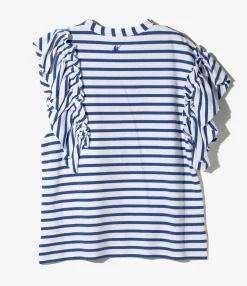 Swallow Asymmetric Frill Sleeve Top - Stripe