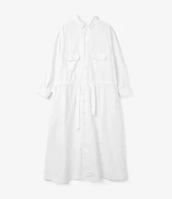 The Button Down Dress - White Nylon 4ply Taslan
