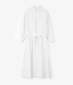 The Button Down Dress - White Nylon 4ply Taslan