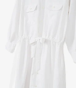 The Button Down Dress - White Nylon 4ply Taslan
