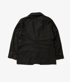 Trans Jacket - Black Solid Poly Wool Flannel