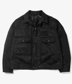 Trucker Jacket - Black Polyester Fake Suede