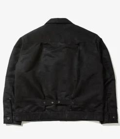 Trucker Jacket - Black Polyester Fake Suede