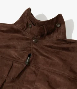 Trucker Jacket - Brown Polyester Fake Suede