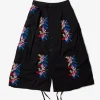 Tuck Skirt - Black Cotton Floral Embroidery Sheeting