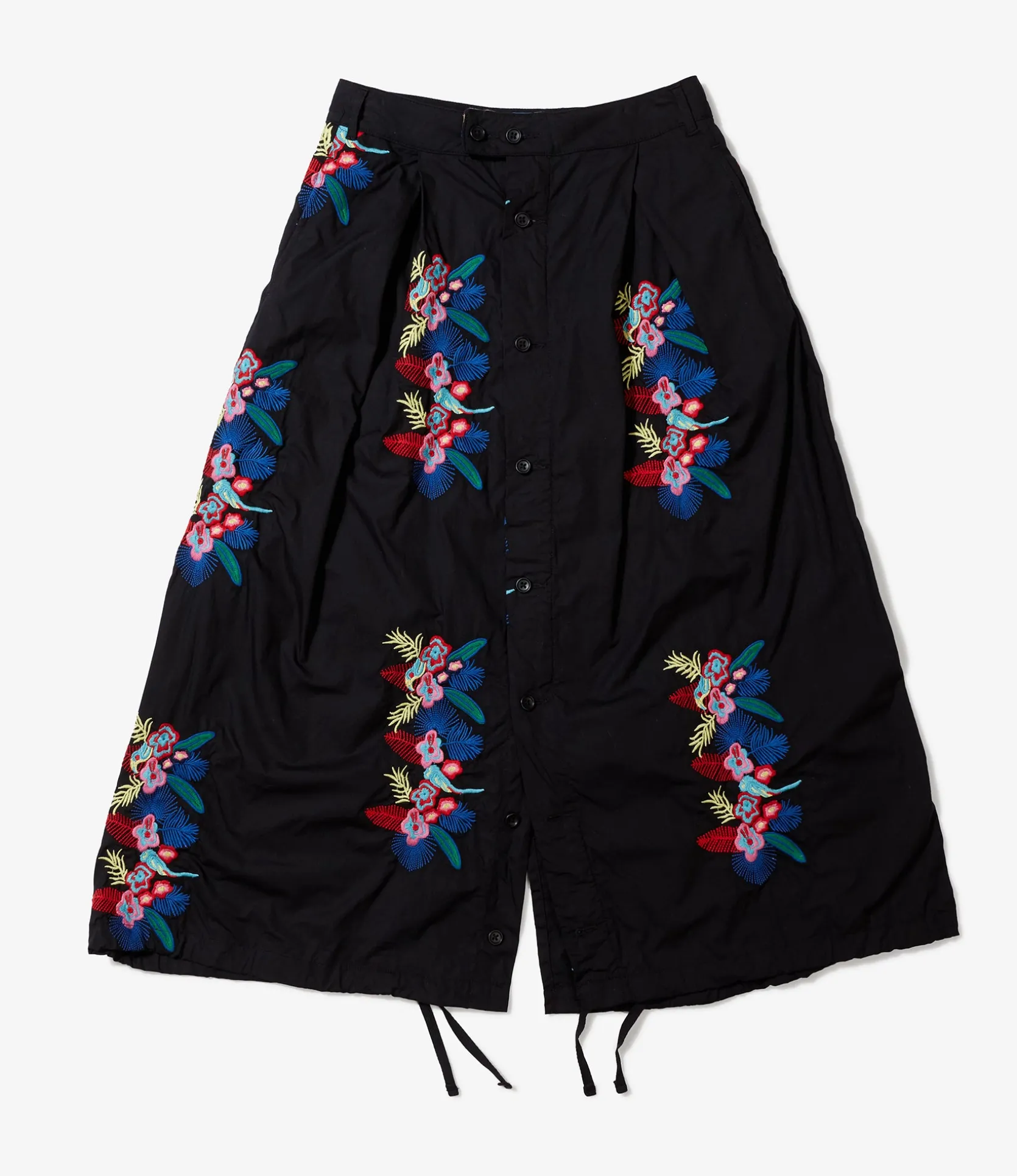 Tuck Skirt - Black Cotton Floral Embroidery Sheeting
