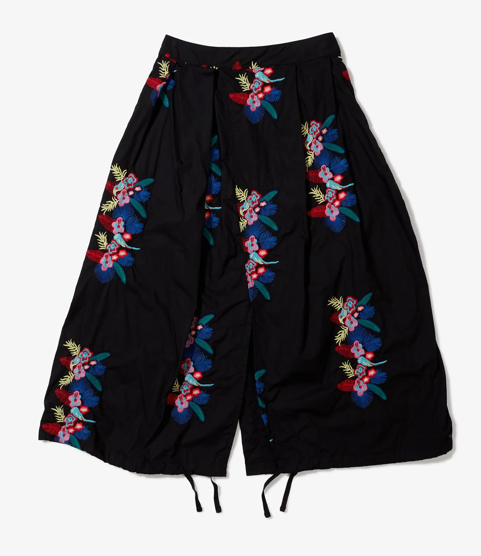 Tuck Skirt - Black Cotton Floral Embroidery Sheeting