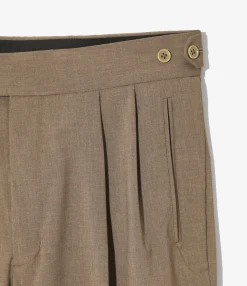 Tucked Side Tab Trouser - Brown - Poly Cloth