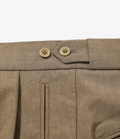 Tucked Side Tab Trouser - Brown - Poly Cloth