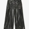 Tucked Wide Apron Pant - Black - Synthetic Leather