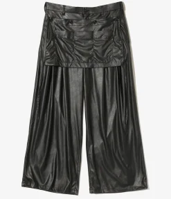 Tucked Wide Apron Pant - Black - Synthetic Leather