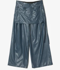 Tucked Wide Apron Pant - Navy - Synthetic Leather