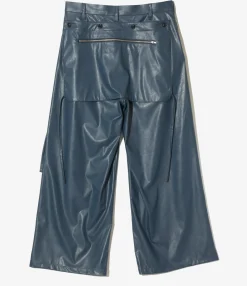 Tucked Wide Apron Pant - Navy - Synthetic Leather