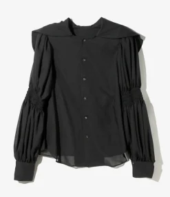 Two-way Cape Collar Blouse - Black - Voile