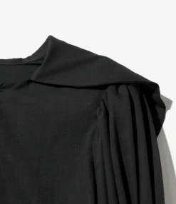 Two-way Cape Collar Blouse - Black - Voile