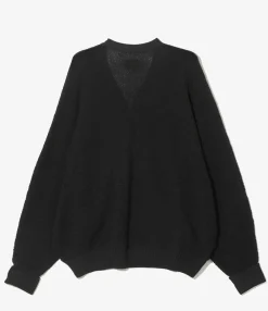 V Neck Cardigan - Black - Merino Wool Knit