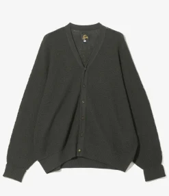 V Neck Cardigan - Green - Merino Wool Knit