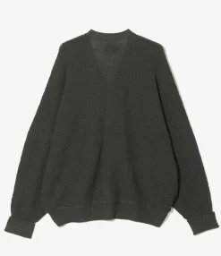 V Neck Cardigan - Green - Merino Wool Knit