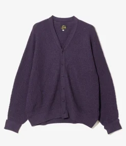V Neck Cardigan - Purple - Merino Wool Knit