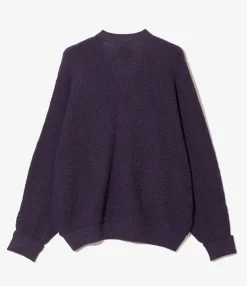 V Neck Cardigan - Purple - Merino Wool Knit