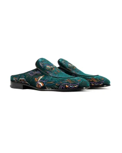 Velvet Mule Papillon Embroidery - Green