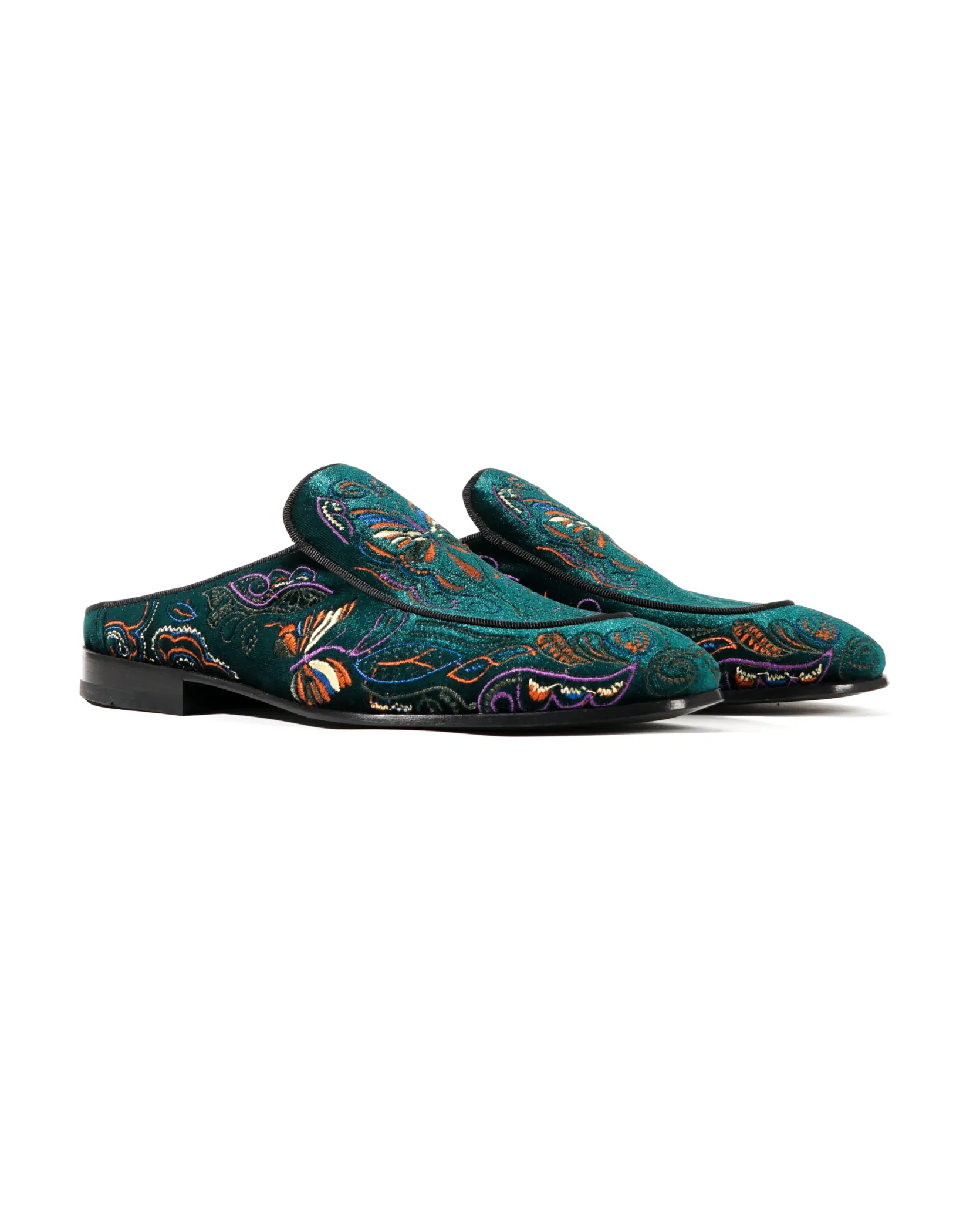 Velvet Mule Papillon Embroidery - Green