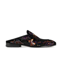 Velvet Mule Papillon Embroidery - Black