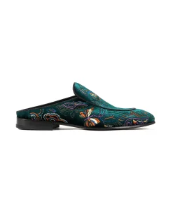 Velvet Mule Papillon Embroidery - Green