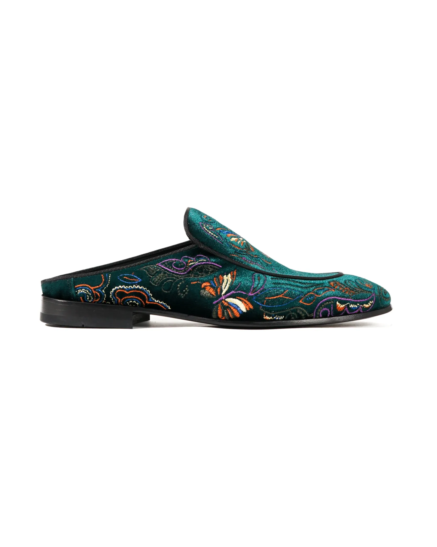 Velvet Mule Papillon Embroidery - Green